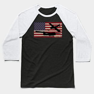 Waco CG-4 WW2 Military Glider Plane Patriotic USA Flag Silhouettes Baseball T-Shirt